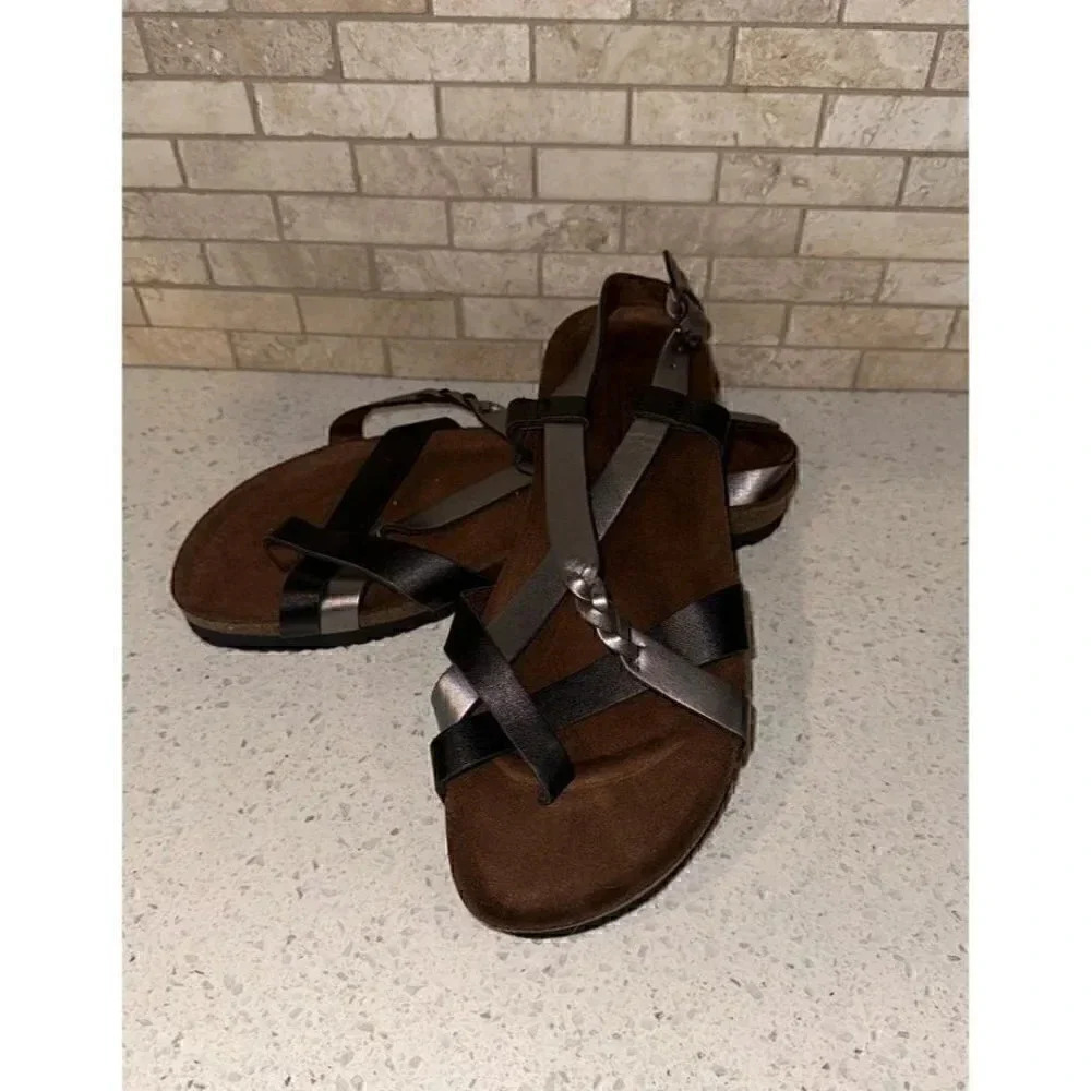cliffs sandals black and metallic silver with braid 8.5‎ SH1